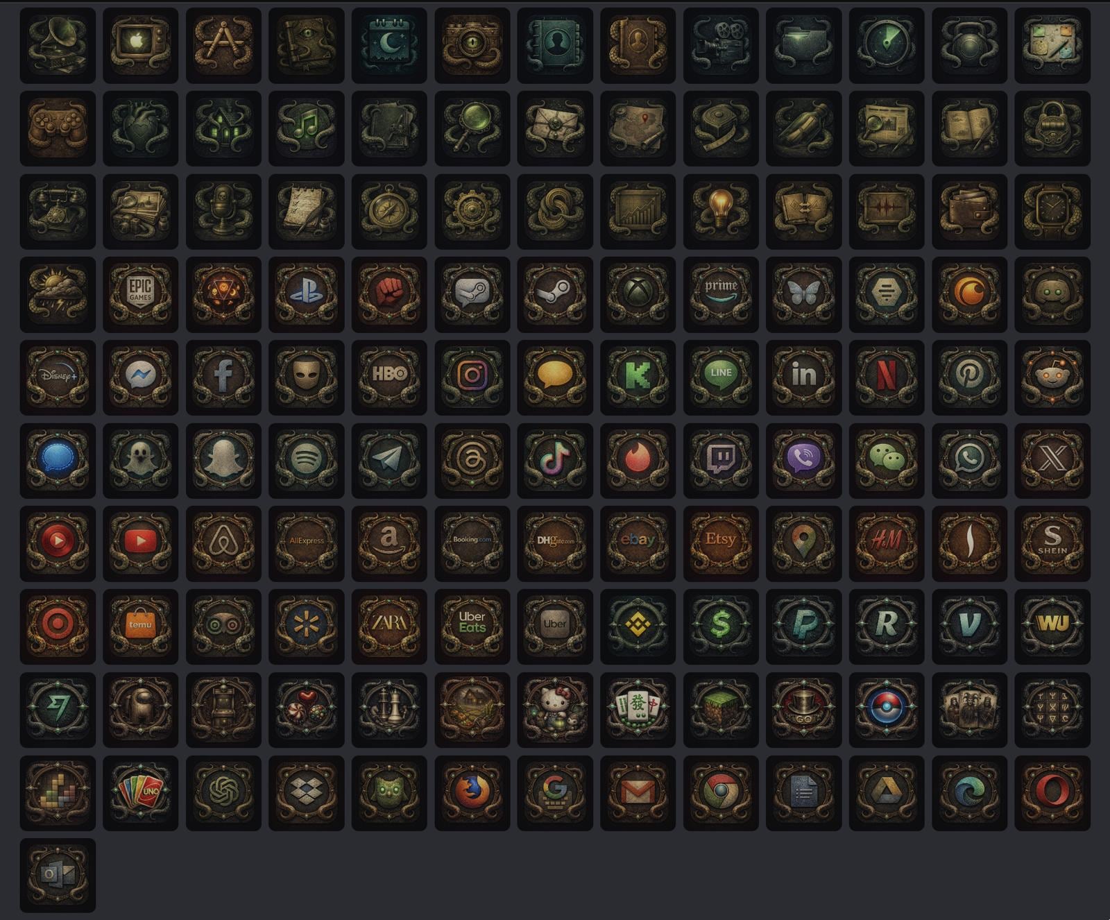 Eldritch Dark Fantasy iOS Icon Pack, Eldritch Tide Wallpaper Theme